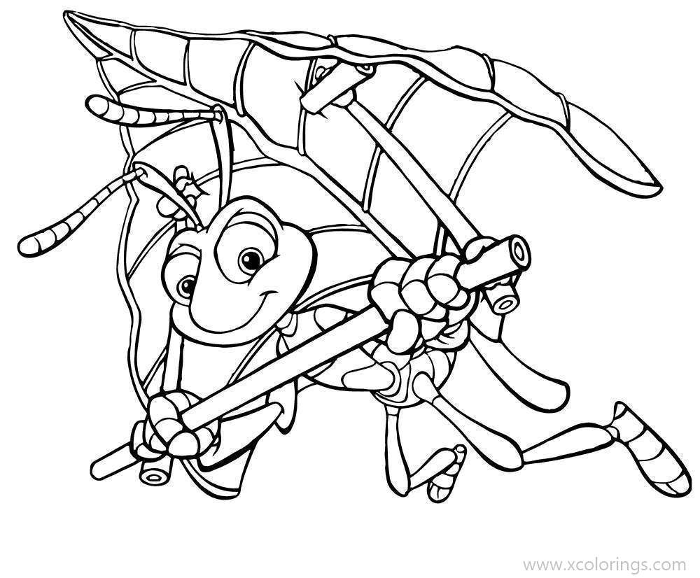 Free A Bugs Life Coloring Pages Flik Flying with A Leaf printable
