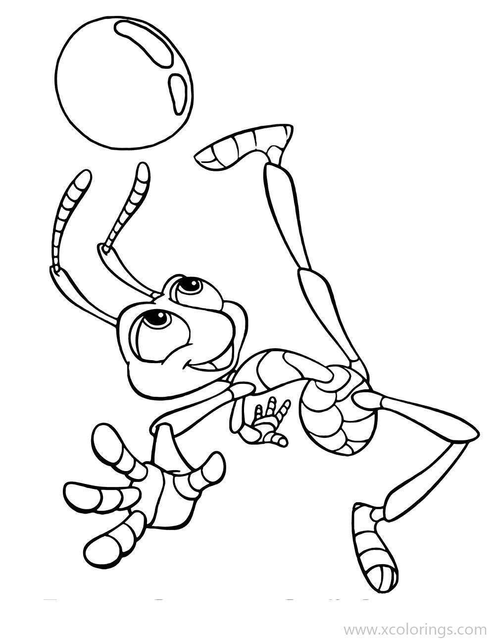 Free A Bugs Life Coloring Pages Flik Playing A Water Drop printable