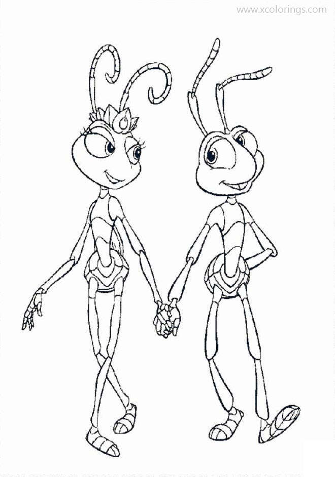 Free A Bugs Life Coloring Pages Flik Walking with Atta printable