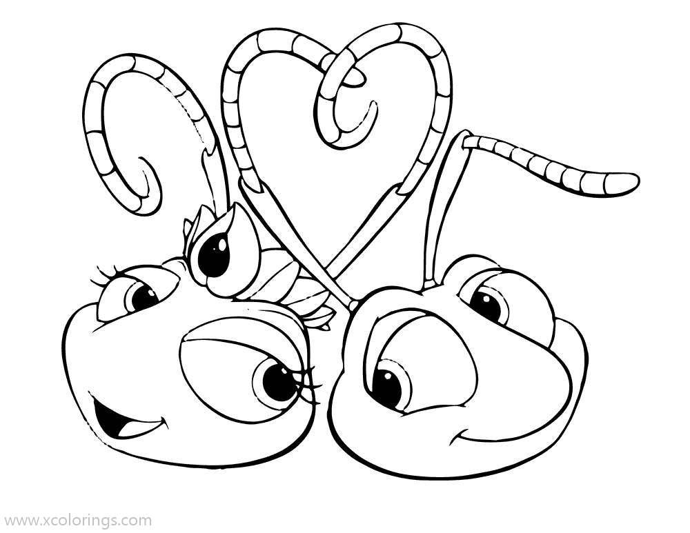 Free A Bugs Life Coloring Pages Head Pictures of Princess Atta And Flik printable