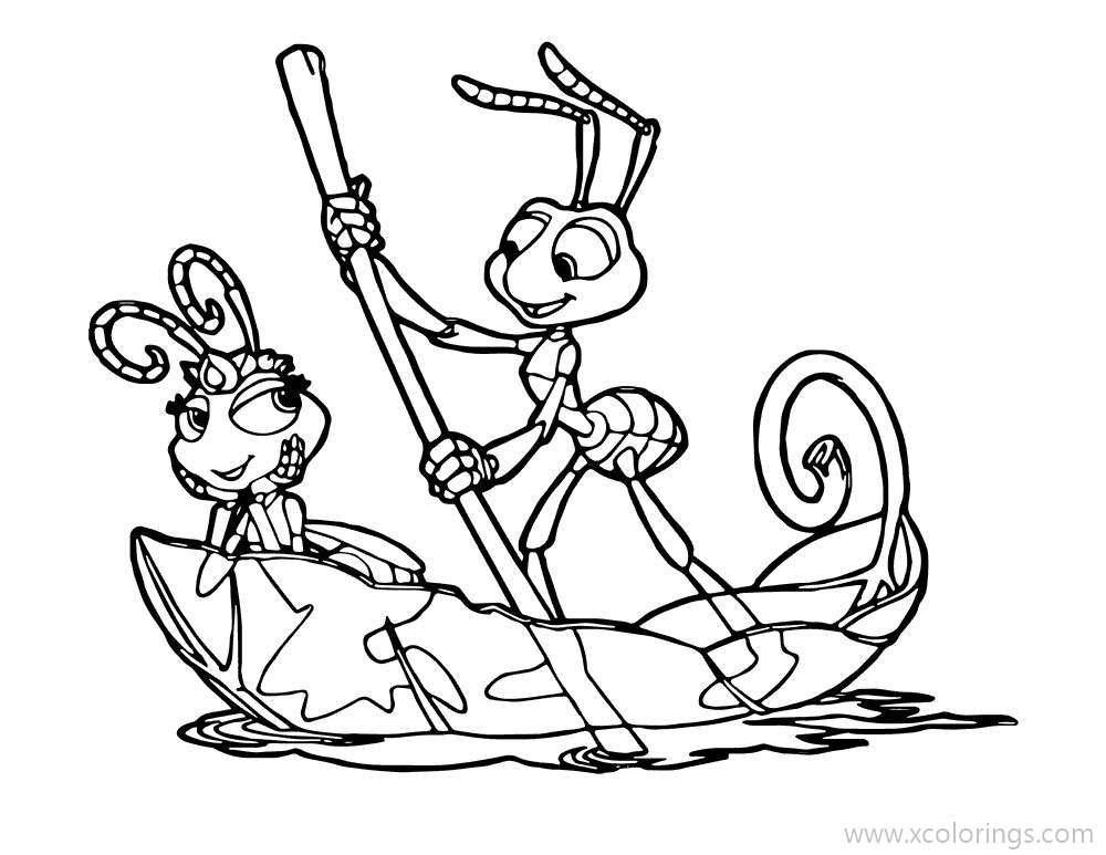 Free A Bugs Life Coloring Pages Princess Atta And Flik On A Boat printable