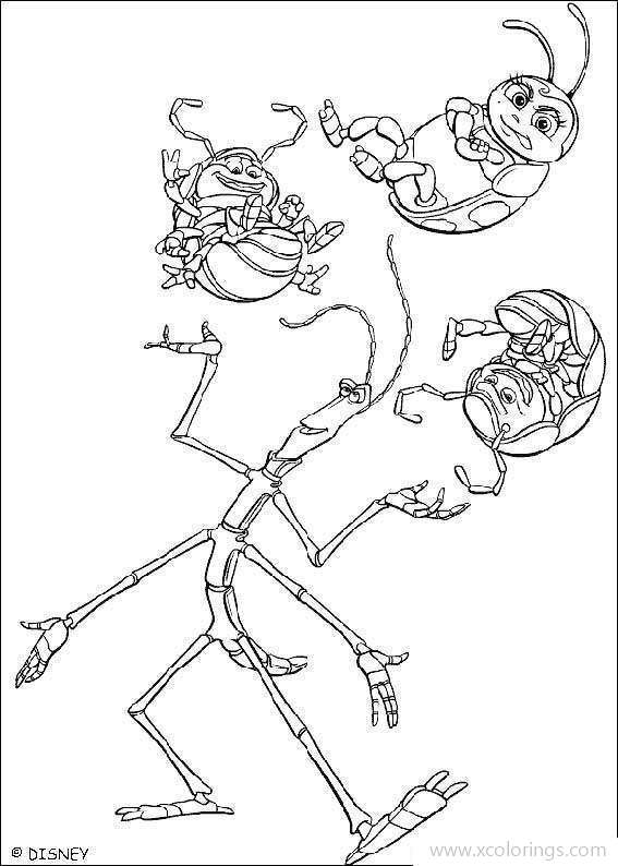 Free A Bugs Life Coloring Pages Slim Playing with Friends printable