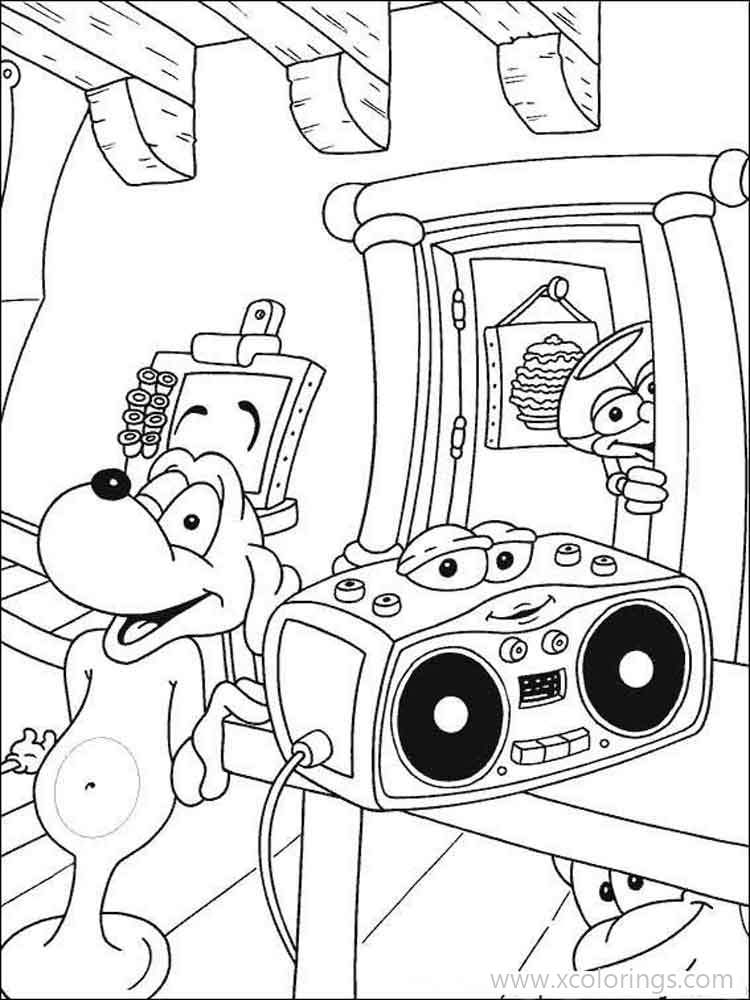Free Adiboo Coloring Pages Dog Listening the Radio printable