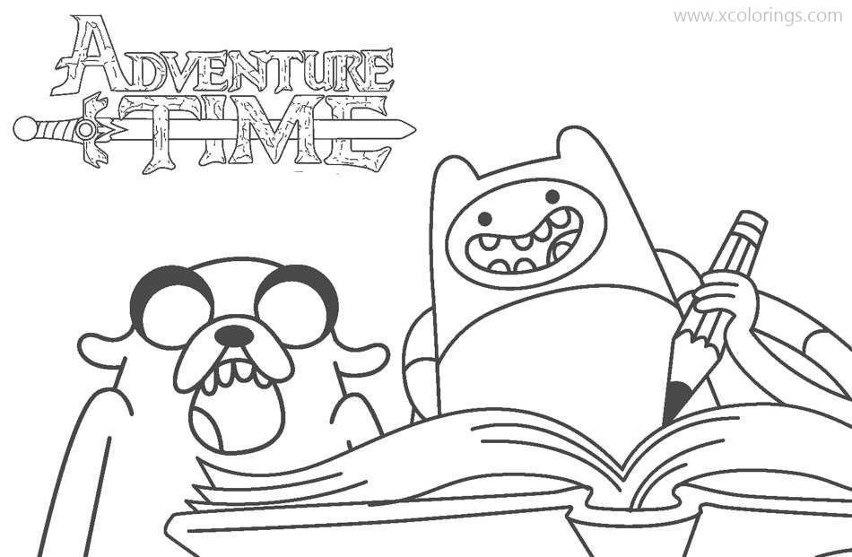 Free Adventure Time Coloring Pages Finn is Writing printable