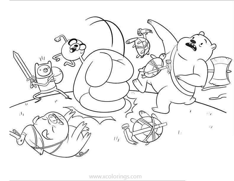 Free Adventure Time Coloring Pages Jake Fighting with Turtles printable