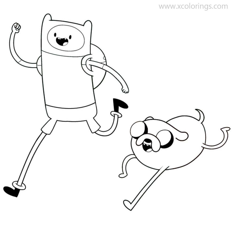 Free Adventure Time Coloring Pages Jake and Finn Are Running printable