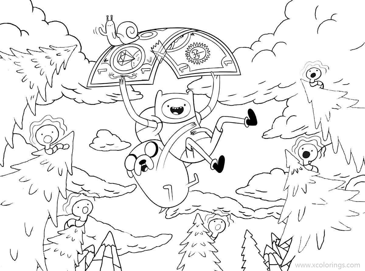 Free Adventure Time Coloring Pages Jake and Finn Flying Over Trees printable