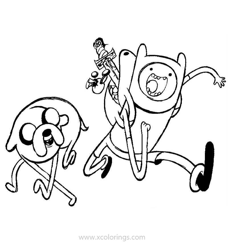 Free Adventure Time Coloring Pages Scared Jake and Finn printable