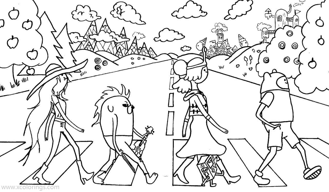Free Adventure Time Coloring Pages Walking Like Beatles printable