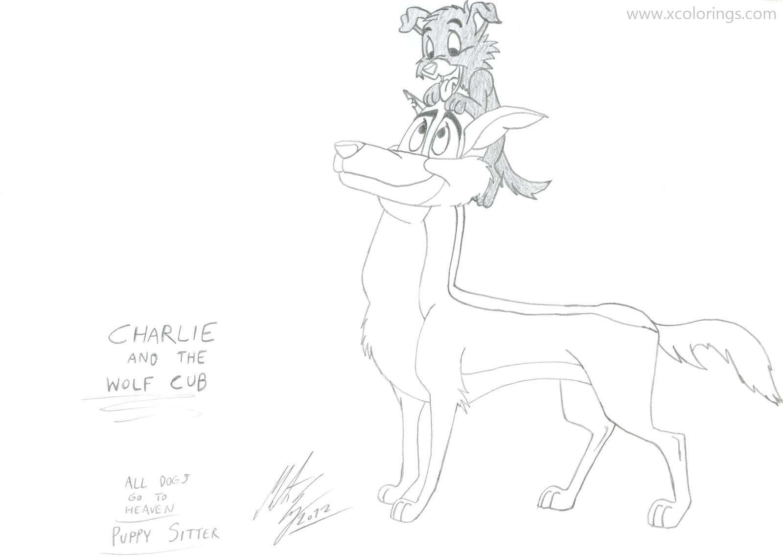 Free All Dogs Go To Heaven Coloring Pages Charlie and Puppy printable