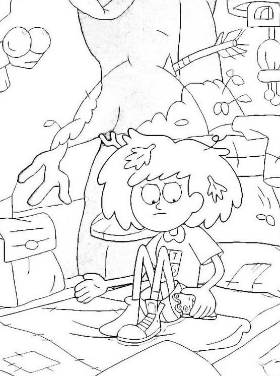 Free Amphibia Coloring Pages Anne Sits On the Ground printable
