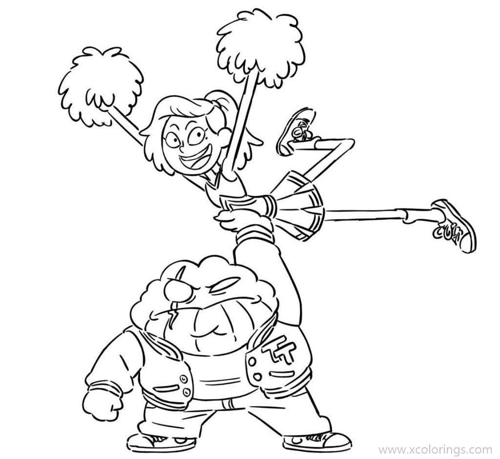 Free Amphibia Coloring Pages Anne and Toad as Cheerleaders printable