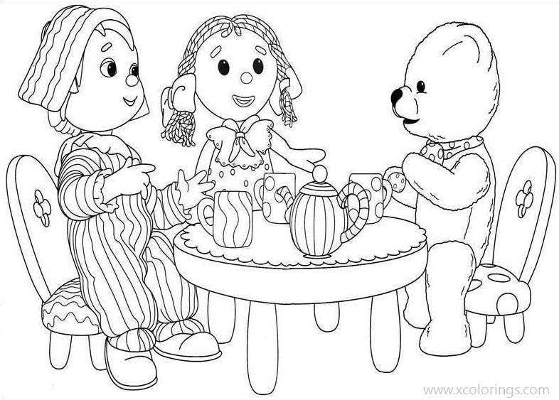 Free Andy Pandy Coloring Pages Having Tea with Looby loo and Teddy printable