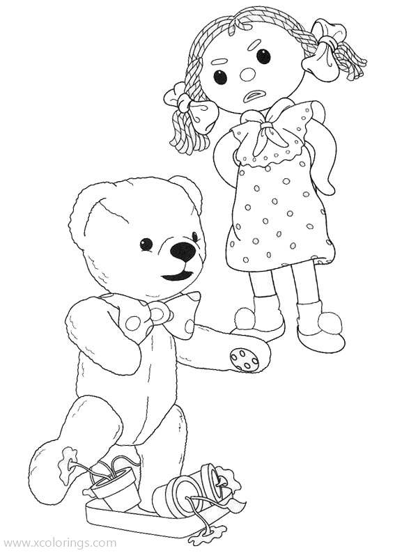 Free Andy Pandy Coloring Pages Looby Loo is Angry with Teddy printable