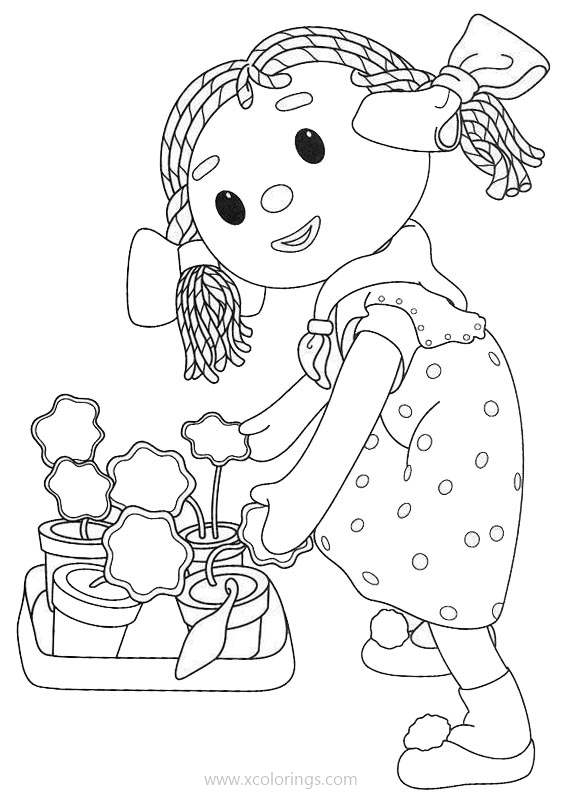 Free Andy Pandy Coloring Pages Looby Loo with Flowers printable
