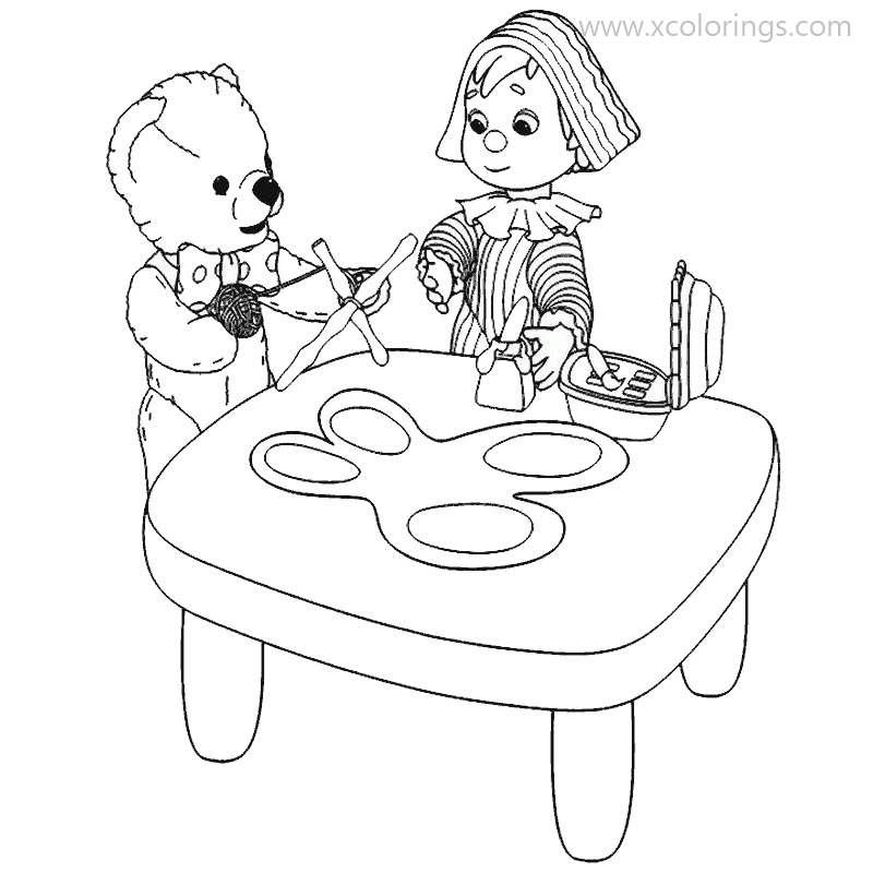 Free Andy Pandy Coloring Pages Teddy and Looby Loo Working Together printable