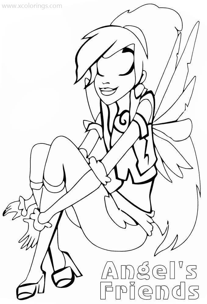 Free Angel's Friends Coloring Pages Girl with Wings printable