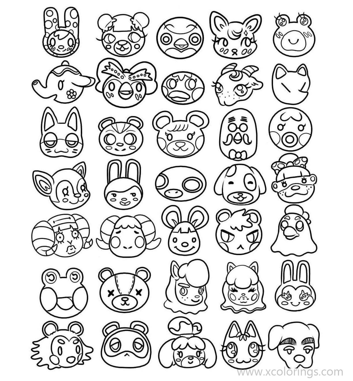 Download Animal Crossing Coloring Pages Animals Heads Xcolorings Com