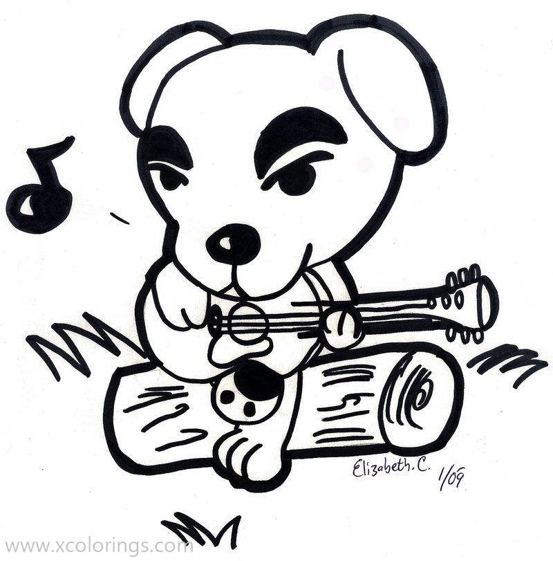 Free Animal Crossing Coloring Pages Dog K.K. Slider Playing Guitar printable