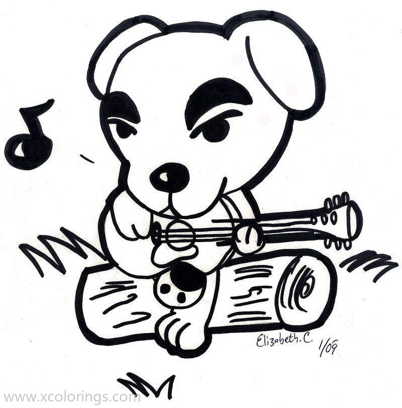 Download Animal Crossing Coloring Pages Dog K K Slider Playing Guitar Xcolorings Com