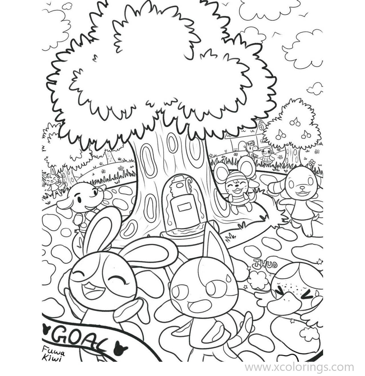 Free Animal Crossing Coloring Pages Play Under the Tree printable