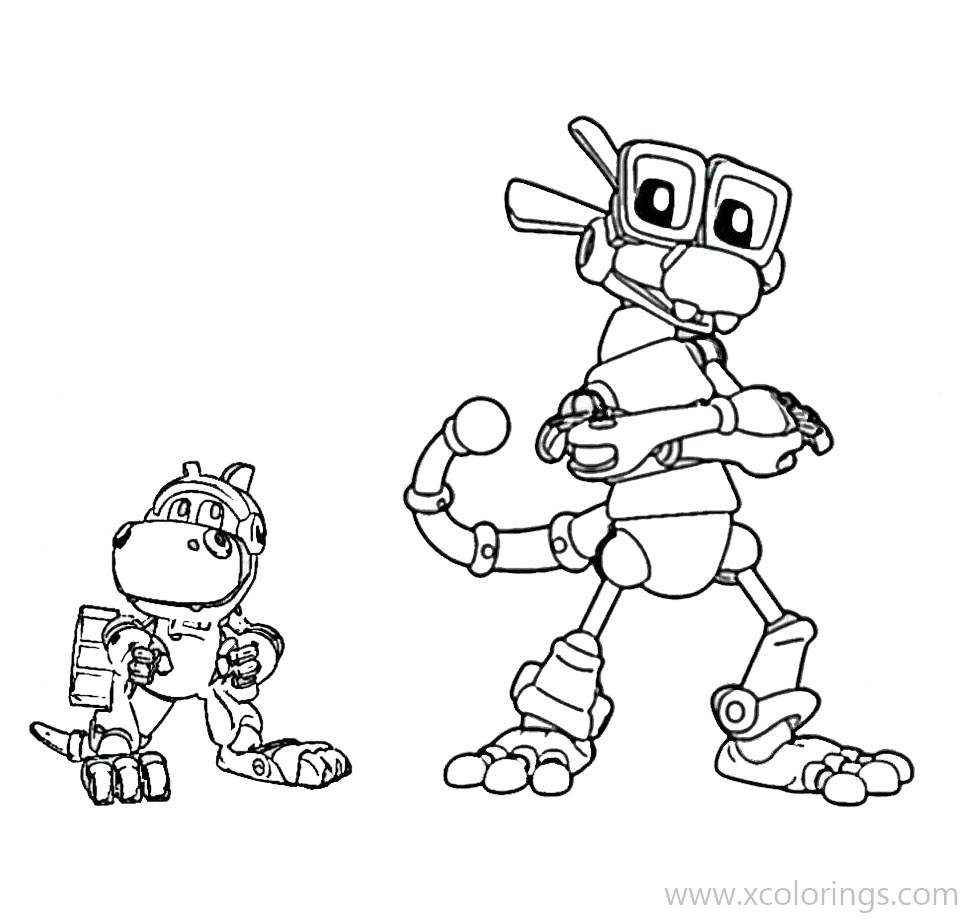 Free Animal Mechanical Coloring Pages Rex and Komodo printable