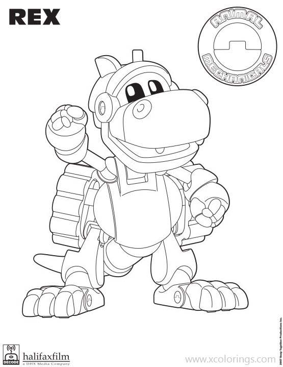 Free Animal Mechanical Coloring Pages Rex printable