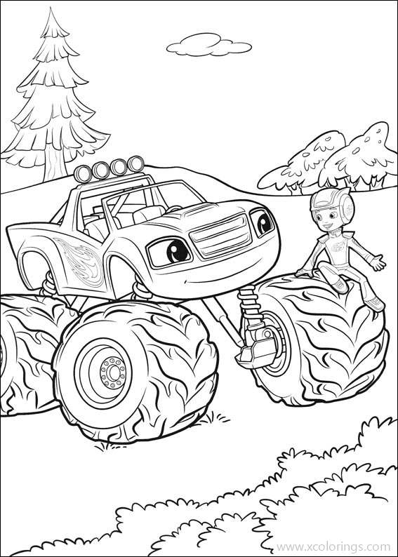Free Blaze and the Monster Machines Coloring Pages AJ On The Wheel of Blaze printable