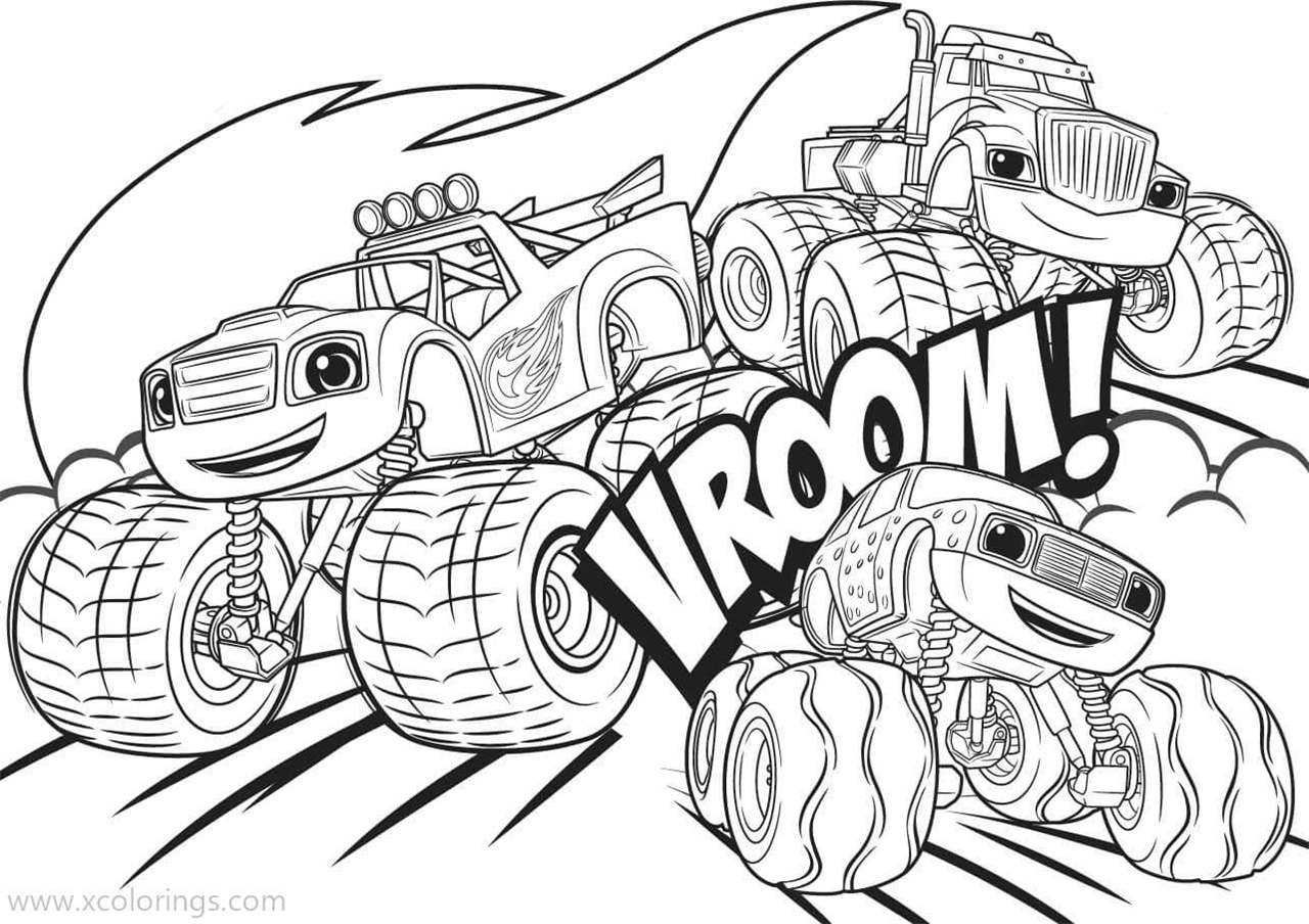 Free Blaze and the Monster Machines Coloring Pages Blaze Darington and Crusher printable