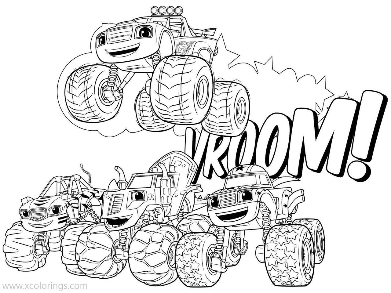 Free Blaze and the Monster Machines Coloring Pages Blaze Jumping Over the Trucks printable