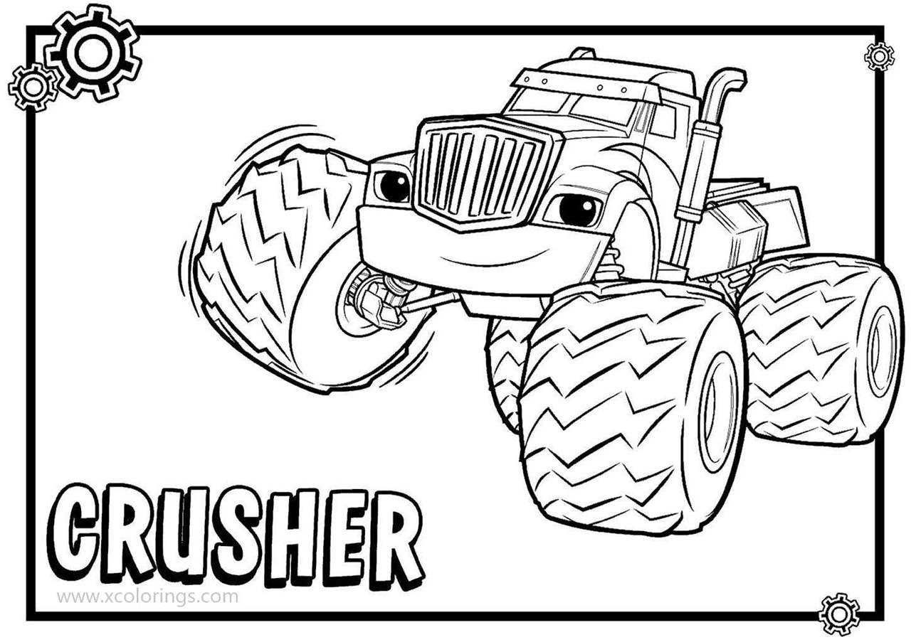 Blaze and the Monster Machines Coloring Pages Crusher Lifts His Wheel