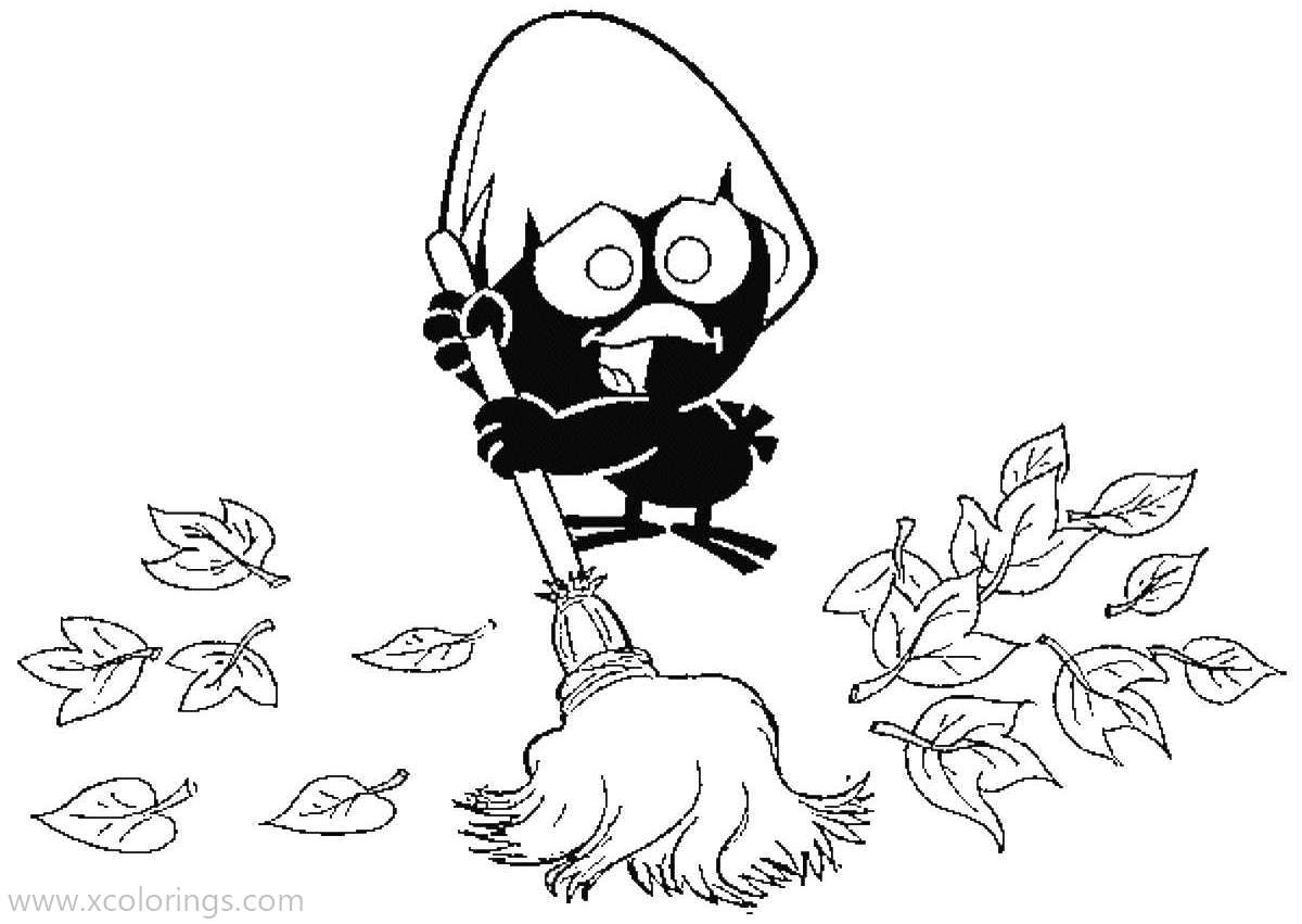 Free Calimero Coloring Pages Clean the Leaves printable