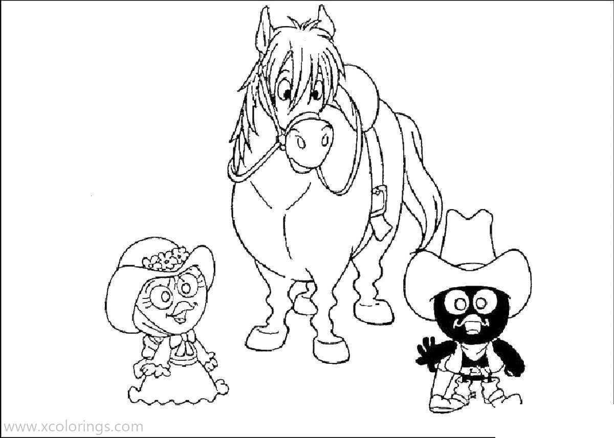 Free Calimero Coloring Pages with Priscilla and Horse printable