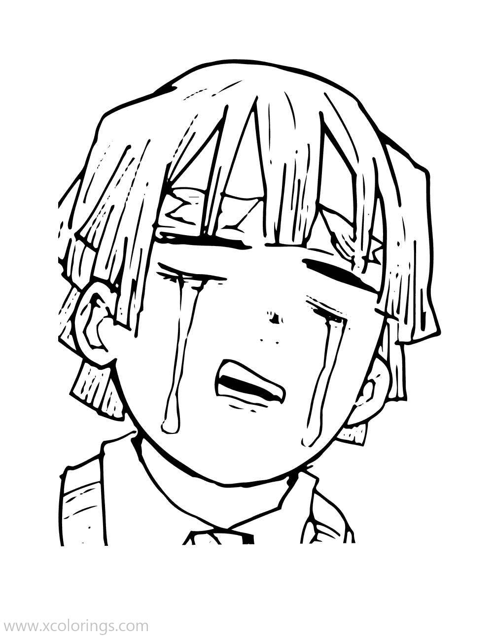 Free Demon Slayer Coloring Pages Agatsuma is Crying printable