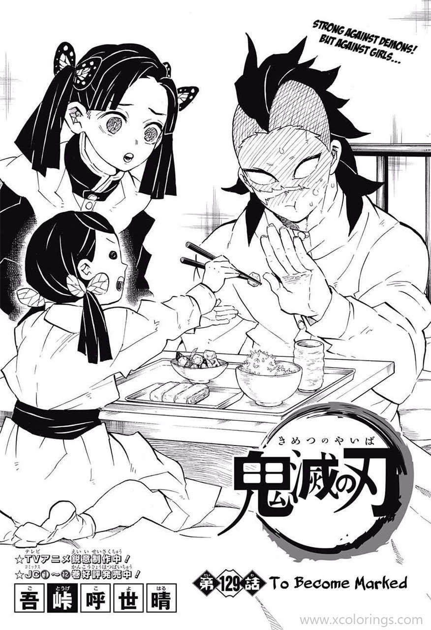 Free Demon Slayer Coloring Pages Having Meal with Family printable