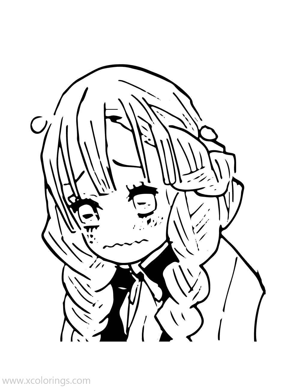 Anime Girl Crying Coloring Page