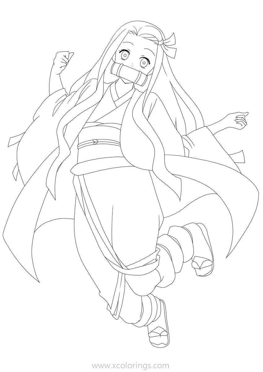 Free Demon Slayer Coloring Pages Nezuko is Falling Off printable