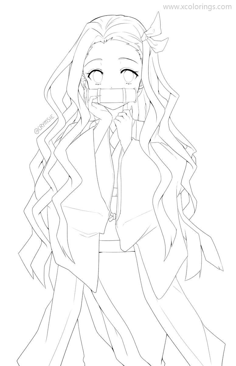 Demon Slayer Coloring Pages Nezuko is so Shy - XColorings.com