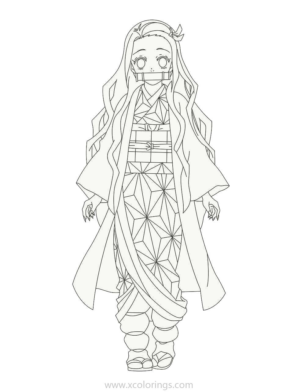 Free Demon Slayer Coloring Pages Nezuko with Japanese Traditional Clothes printable