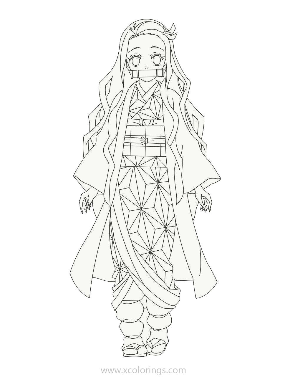 Demon Slayer Coloring Pages Nezuko With Japanese Traditional Clothes XColorings