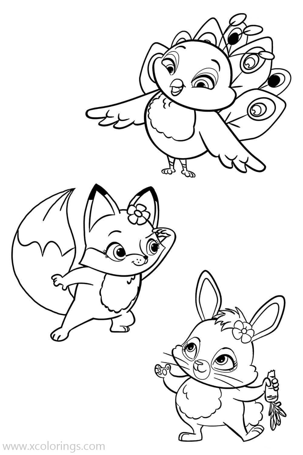 Free Enchantimals Coloring Pages Peacock Bunny and Fox printable