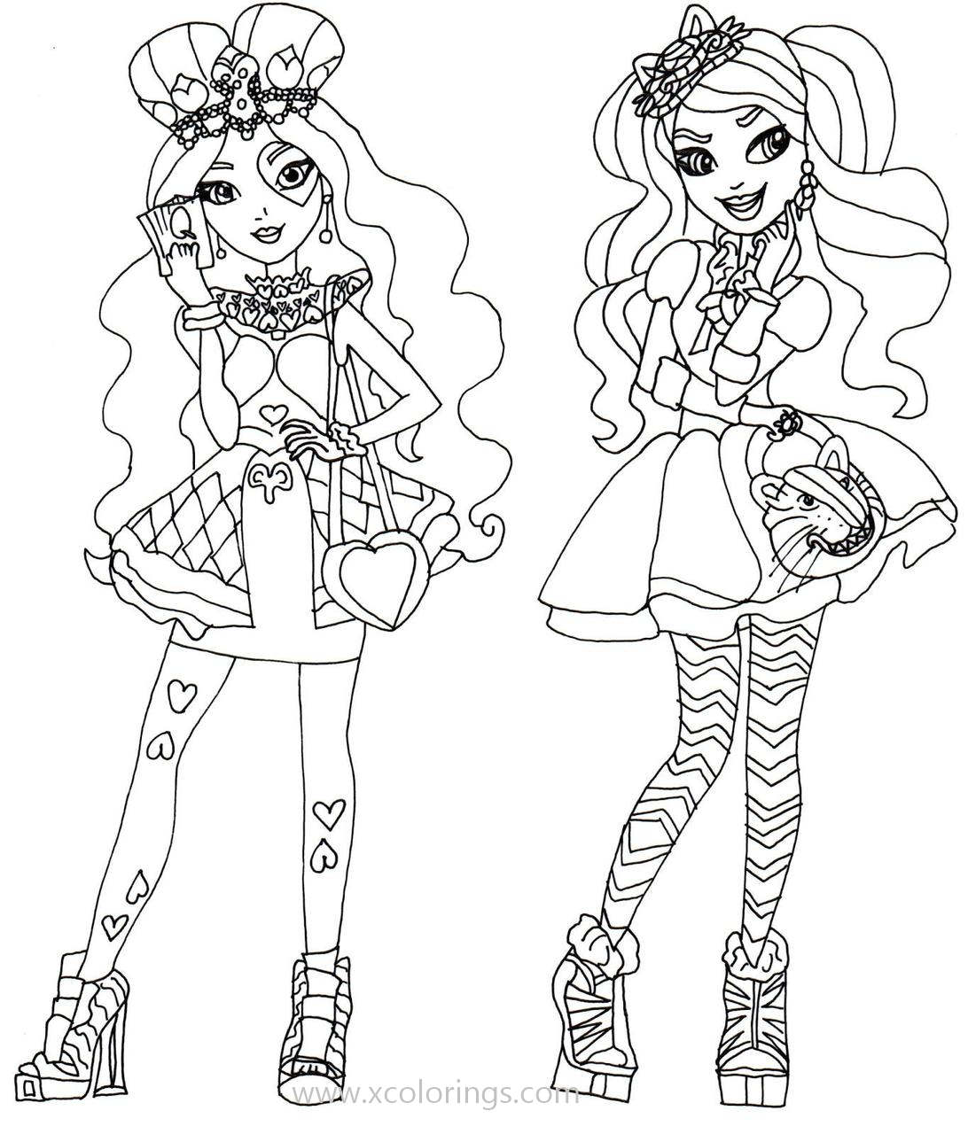 Free Ever After High Coloring Pages Lizzie Hearts and Meeshell Mermaid printable