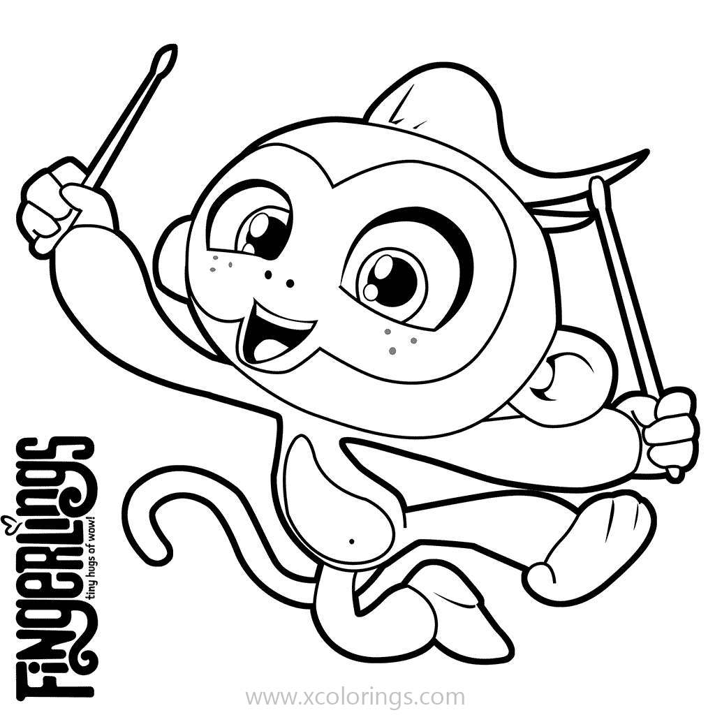 Free Fingerlings Coloring Pages Monkey Playing Drummer printable