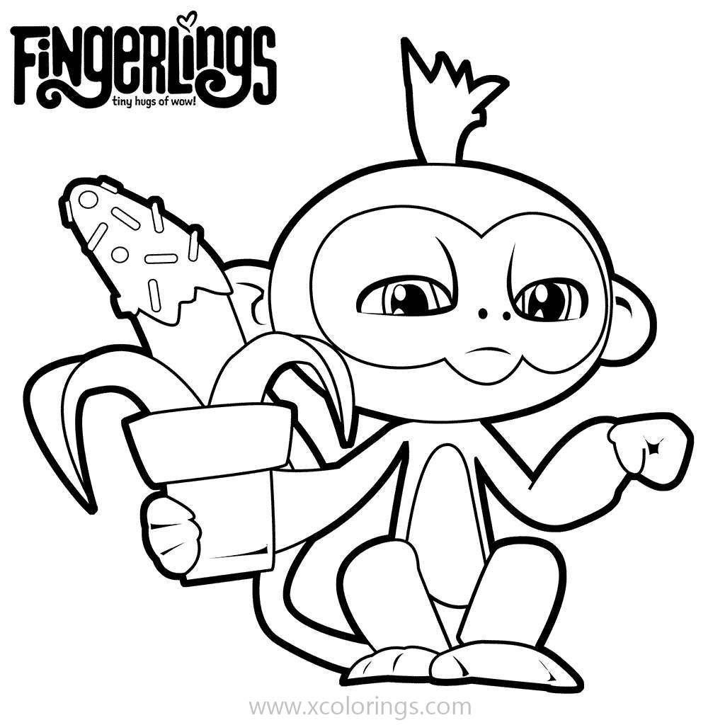 Free Fingerlings Monkey with Banana Coloring Pages printable