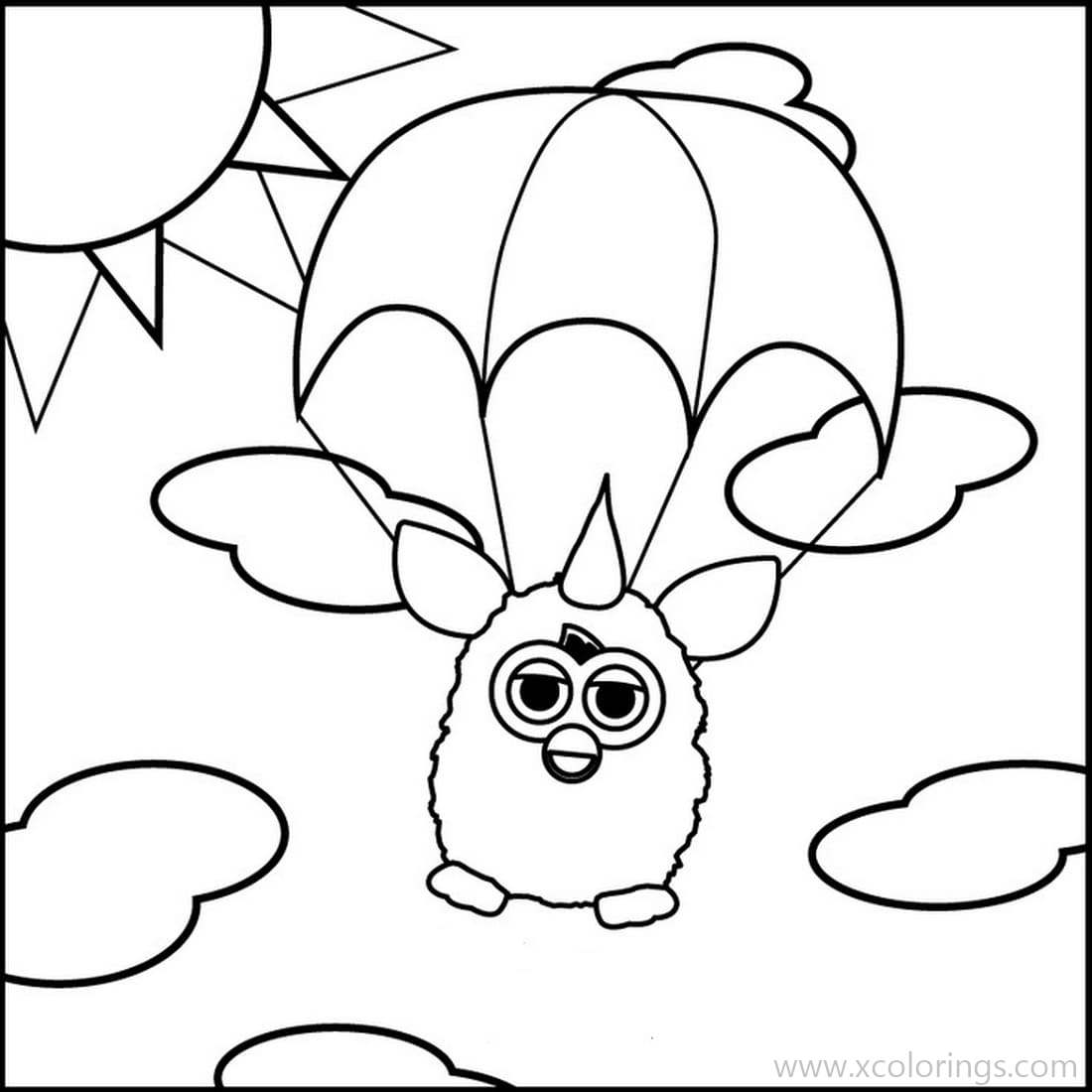 Free Furby Coloring Pages Flying with Parachute printable