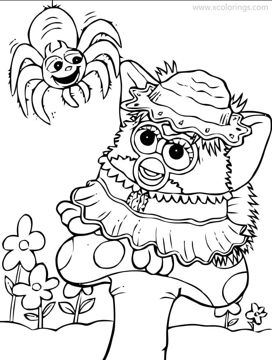Free Furby with Spider Coloring Pages printable