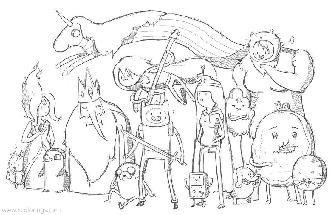 Free Hand Drawing Adventure Time Characters Coloring Pages printable