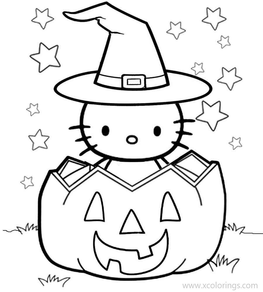 Free Hello Kitty Halloween Coloring Pages A Big Pumpkin printable