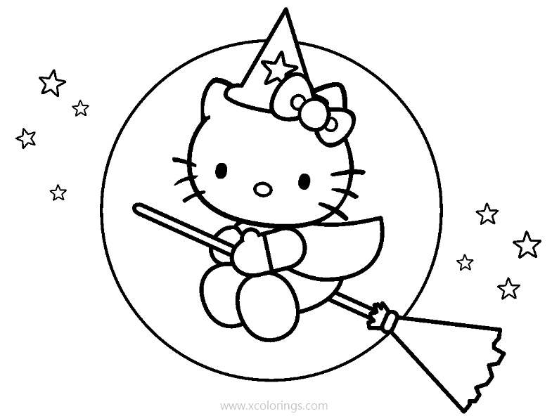 Free Hello Kitty Halloween Coloring Pages Flying printable