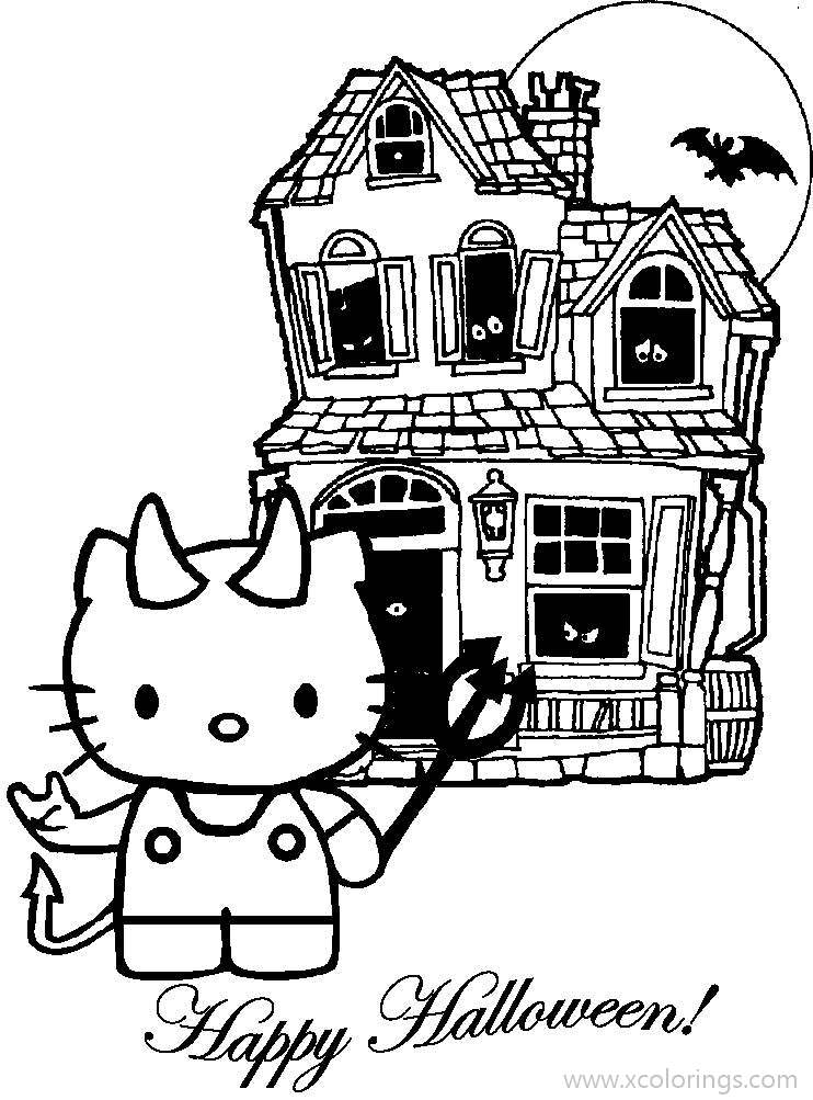 Free Hello Kitty Halloween Coloring Pages Haunted House printable